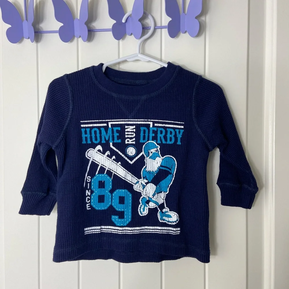 NEW Children’s Place baby boy’s dark blue textured waffle print decal long shirt